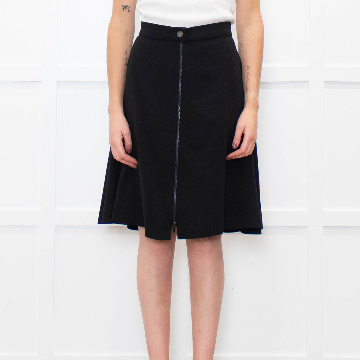 Chanel Black A-Line Crepe Zip Detail Skirt