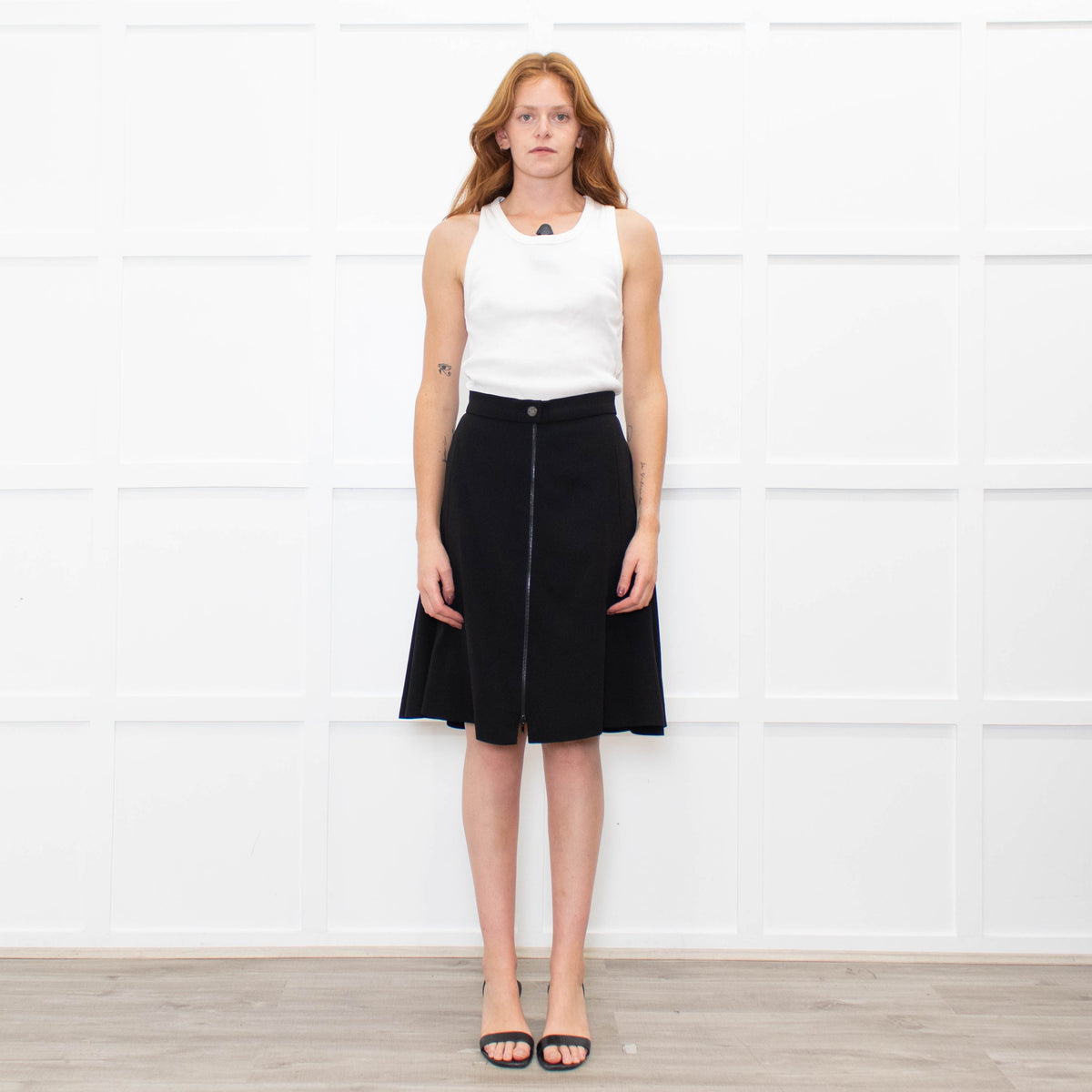 Chanel Black A-Line Crepe Zip Detail Skirt