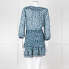 Ba&sh Teal White Floral Ruched Detail Mini Dress