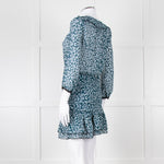 Ba&sh Teal White Floral Ruched Detail Mini Dress