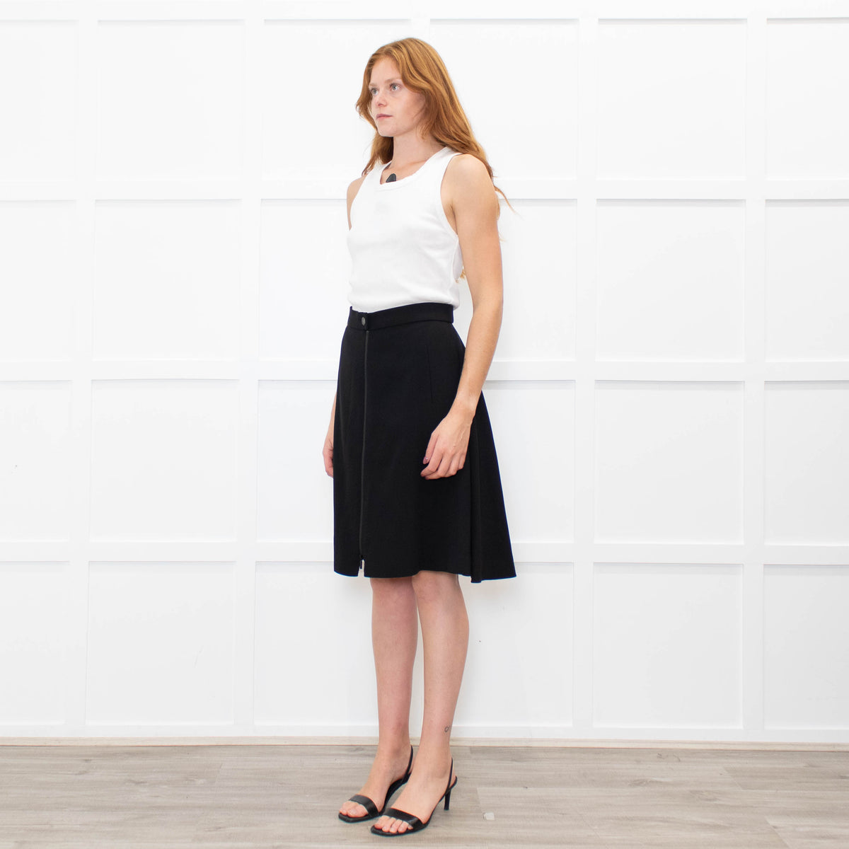 Chanel Black A-Line Crepe Zip Detail Skirt