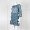 Ba&sh Teal White Floral Ruched Detail Mini Dress