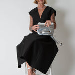 Michael Kors Collection Black Wool Silk Mix Deep V Fit & Flare Dress