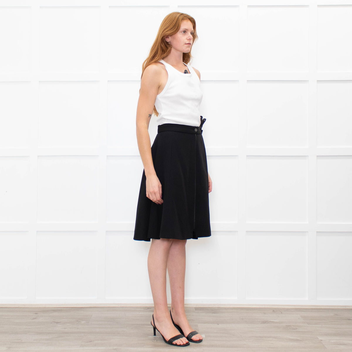 Chanel Black A-Line Crepe Zip Detail Skirt