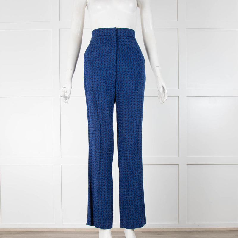 Sandro Blue and Black Patterned Straight Leg Suit Trousers