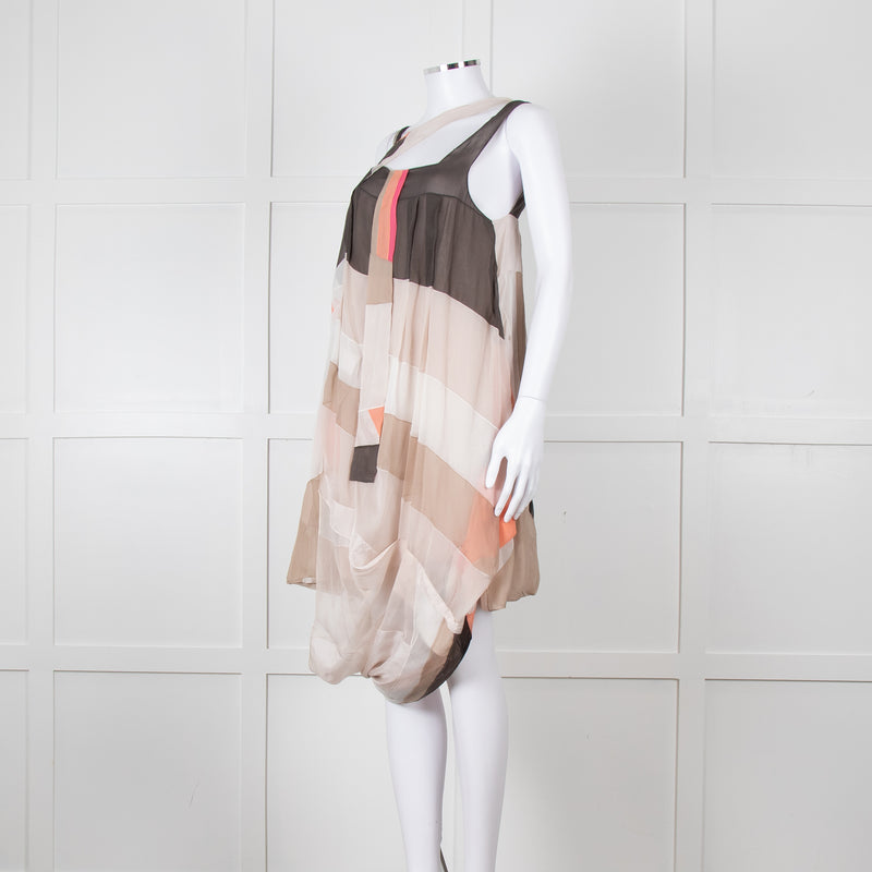 Chloe Cream Brown Peach Stripy Silk Mini Dress