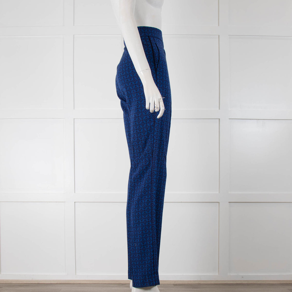 Sandro Blue and Black Patterned Straight Leg Suit Trousers