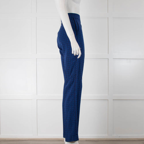 Sandro Blue and Black Patterned Straight Leg Suit Trousers