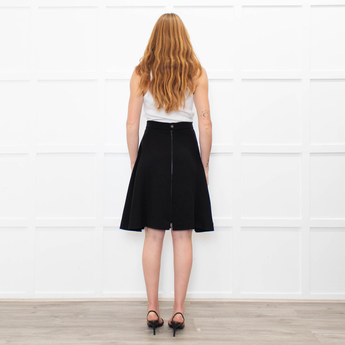 Chanel Black A-Line Crepe Zip Detail Skirt