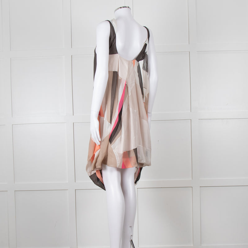 Chloe Cream Brown Peach Stripy Silk Mini Dress