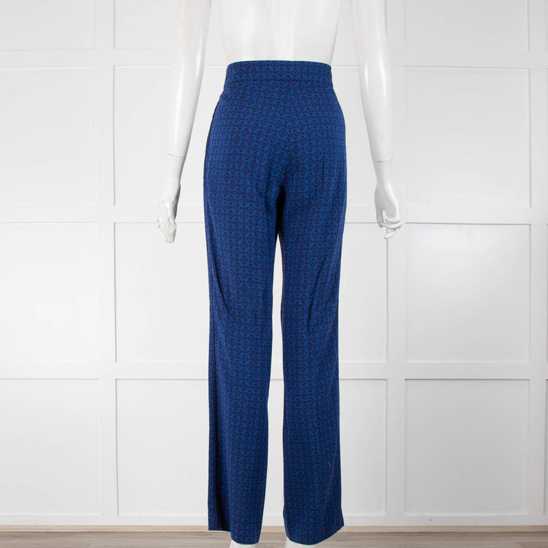 Sandro Blue and Black Patterned Straight Leg Suit Trousers