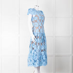 Self-Portrait Blue Emboidered Lace Short Sleeve Midi Dress