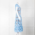 Self-Portrait Blue Emboidered Lace Short Sleeve Midi Dress