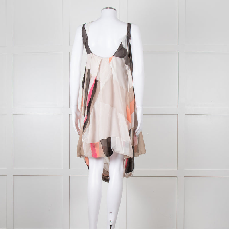 Chloe Cream Brown Peach Stripy Silk Mini Dress