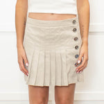 Burberry London Beige Pleated Large Silver Buttons Mini Skirt