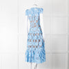 Self-Portrait Blue Emboidered Lace Short Sleeve Midi Dress