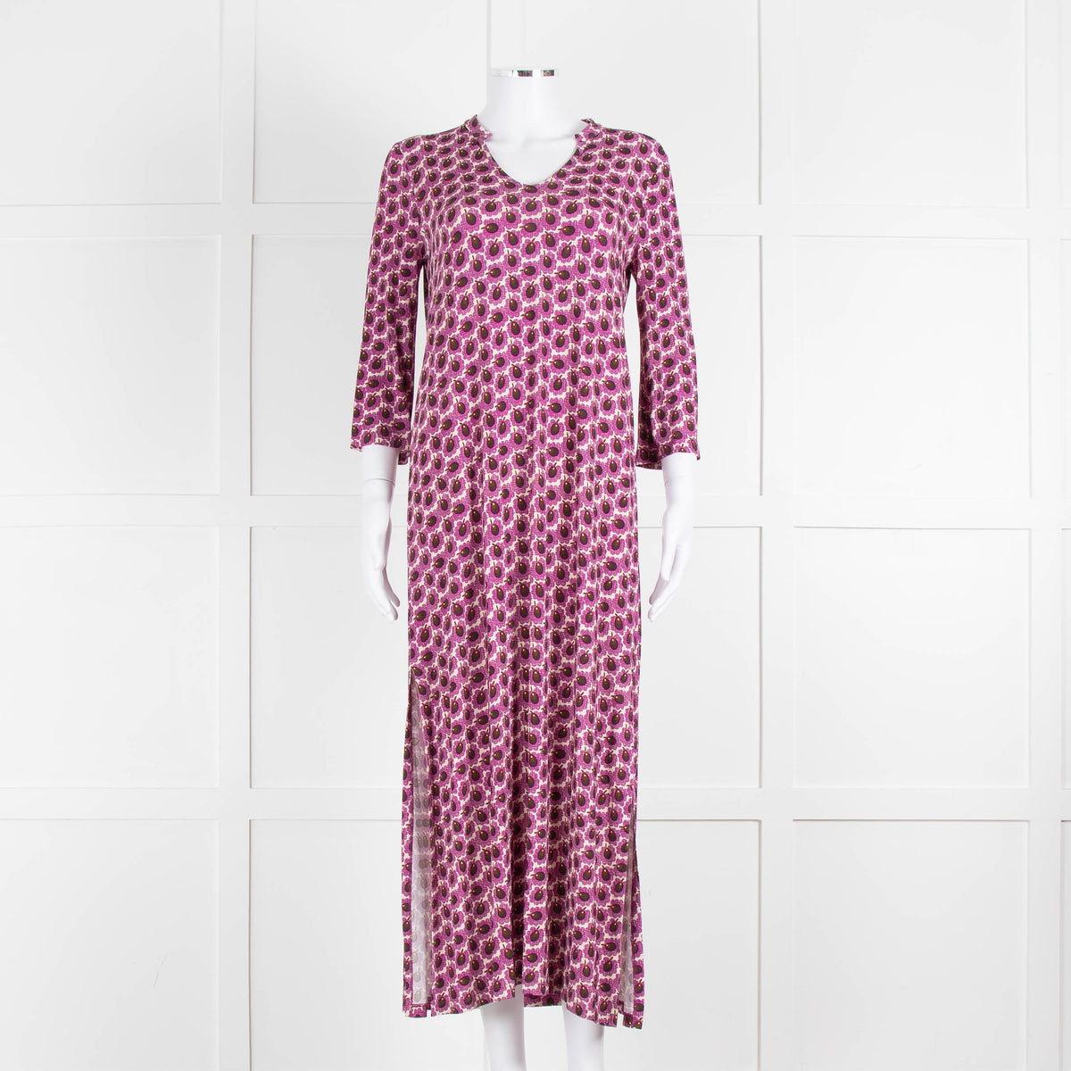 Goodmatch Cream Purple V-Neck Side Slit Long Dress