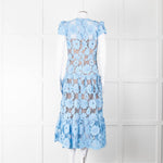 Self-Portrait Blue Emboidered Lace Short Sleeve Midi Dress