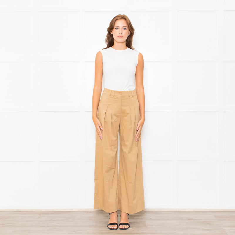 Me + Em Beige Front Pleats Wide Leg Trousers