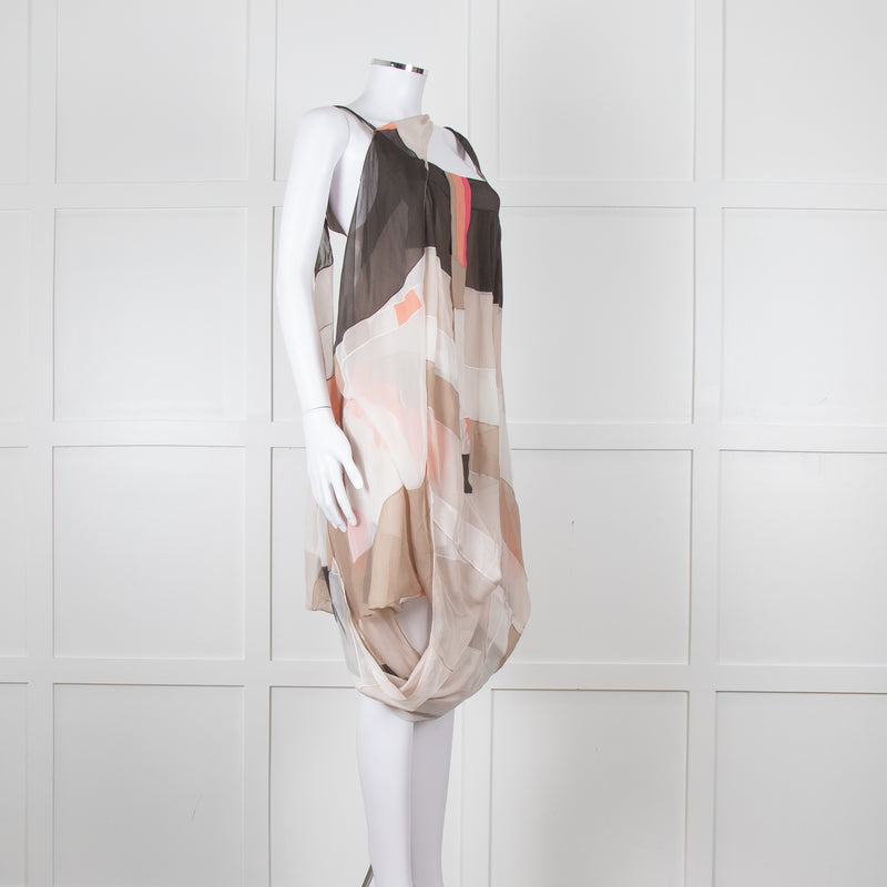 Chloe Cream Brown Peach Stripy Silk Mini Dress
