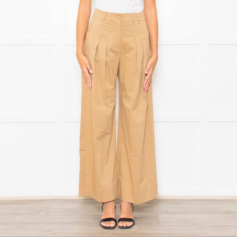 Me + Em Beige Front Pleats Wide Leg Trousers