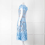 Self-Portrait Blue Emboidered Lace Short Sleeve Midi Dress