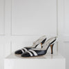 Chanel Blue With White Stripe Cross Ankle Sling  Back