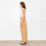 Me + Em Beige Front Pleats Wide Leg Trousers