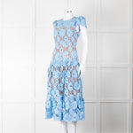 Self-Portrait Blue Emboidered Lace Short Sleeve Midi Dress