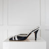 Chanel Blue With White Stripe Cross Ankle Sling  Back