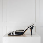 Chanel Blue With White Stripe Cross Ankle Sling  Back