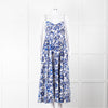 La Ligne White Blue Floral Sleeveless Cotton Midi Dress