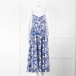 La Ligne White Blue Floral Sleeveless Cotton Midi Dress