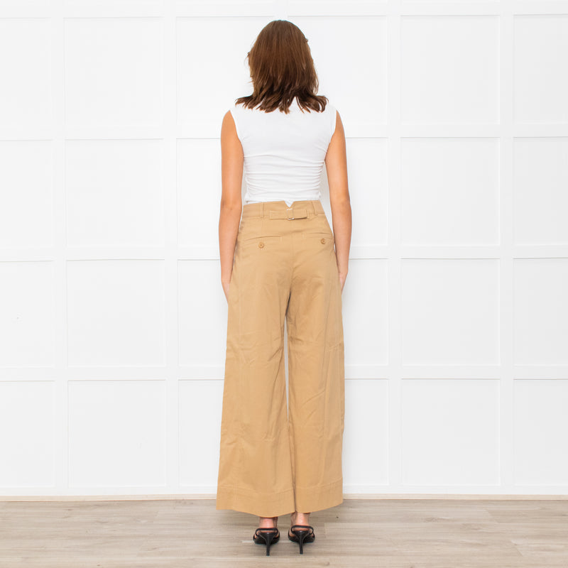Me + Em Beige Front Pleats Wide Leg Trousers