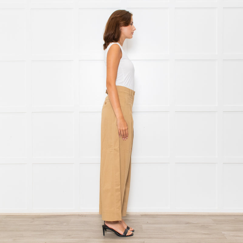 Me + Em Beige Front Pleats Wide Leg Trousers