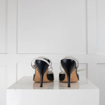 Chanel Blue With White Stripe Cross Ankle Sling  Back
