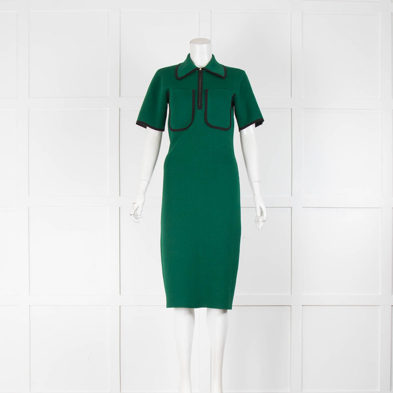 Joseph Green Knit Short Sleeve Zipped Up Midi Dress