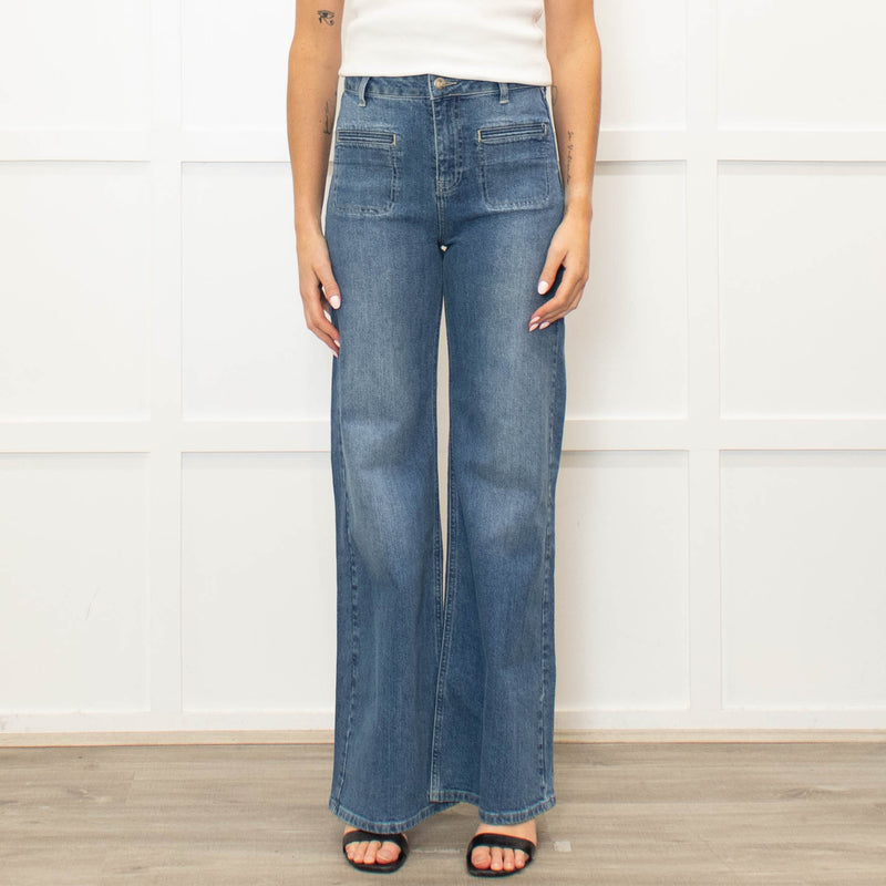 IDA Blue Front Pocket Detailing Wide Leg Jeans