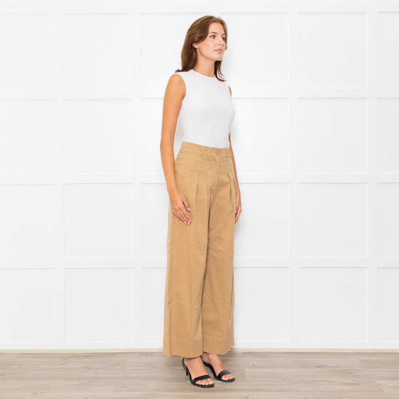 Me + Em Beige Front Pleats Wide Leg Trousers