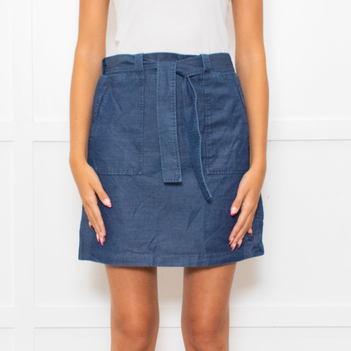 A.P.C Blue Front Pocket Belted Denimy Mini Skirt