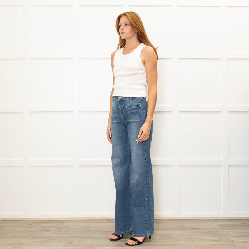 IDA Blue Front Pocket Detailing Wide Leg Jeans