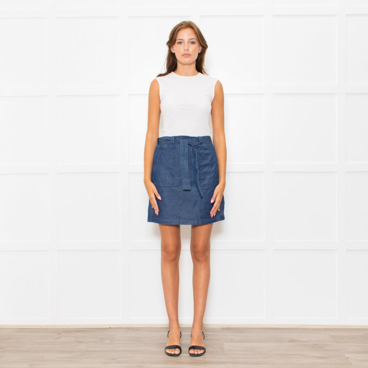 A.P.C Blue Front Pocket Belted Denimy Mini Skirt