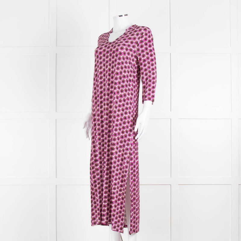 Goodmatch Cream Purple V-Neck Side Slit Long Dress