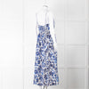 La Ligne White Blue Floral Sleeveless Cotton Midi Dress