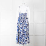 La Ligne White Blue Floral Sleeveless Cotton Midi Dress