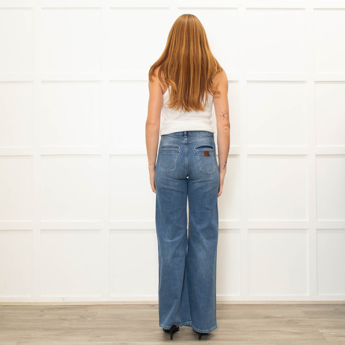 IDA Blue Front Pocket Detailing Wide Leg Jeans