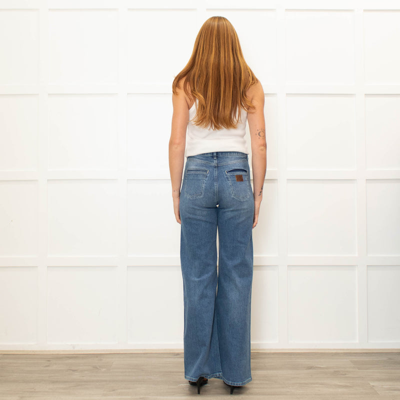 IDA Blue Front Pocket Detailing Wide Leg Jeans