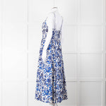 La Ligne White Blue Floral Sleeveless Cotton Midi Dress