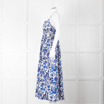 La Ligne White Blue Floral Sleeveless Cotton Midi Dress