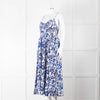 La Ligne White Blue Floral Sleeveless Cotton Midi Dress